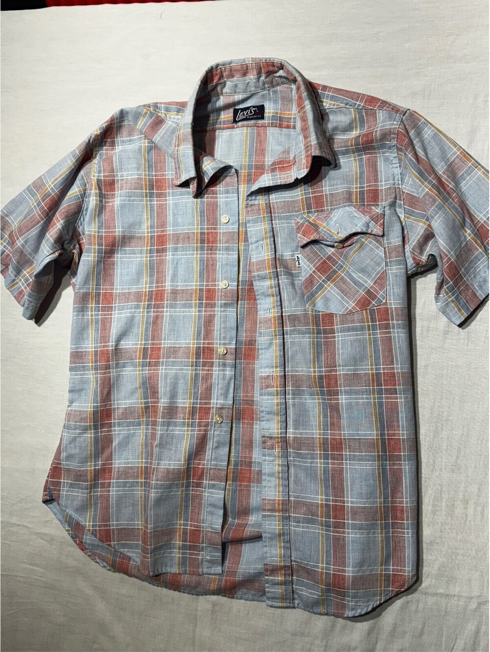 Levi's Mens Plaid Short Sleeve Button Up Shirt Blue Red Casual Pocket